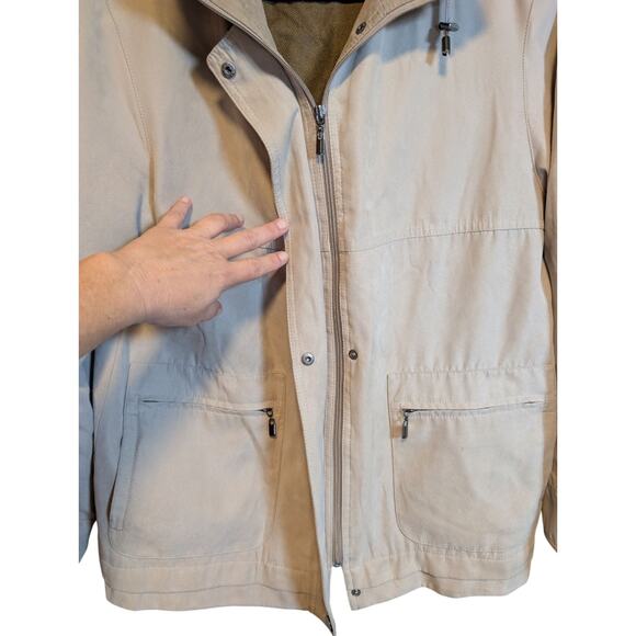 Gallery Womens PS Lined Jacket Coat Beige Hooded Zip Snap Drawstring Pockets - Picture 5 of 10